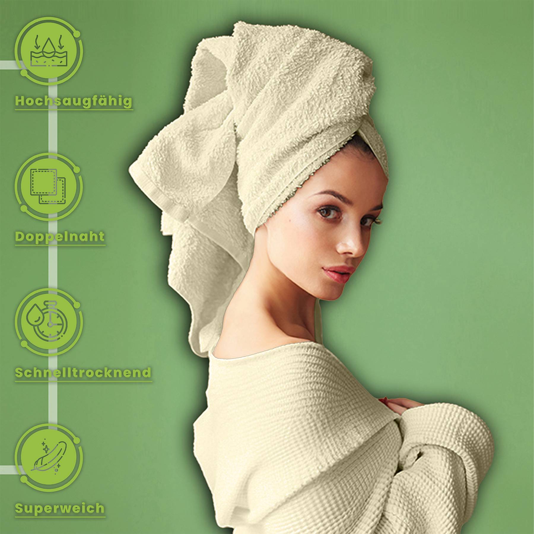 2er-Set Duschtücher 70x140cmcm Taupe 100% Baumwolle, 450g/m² extra saugfähig