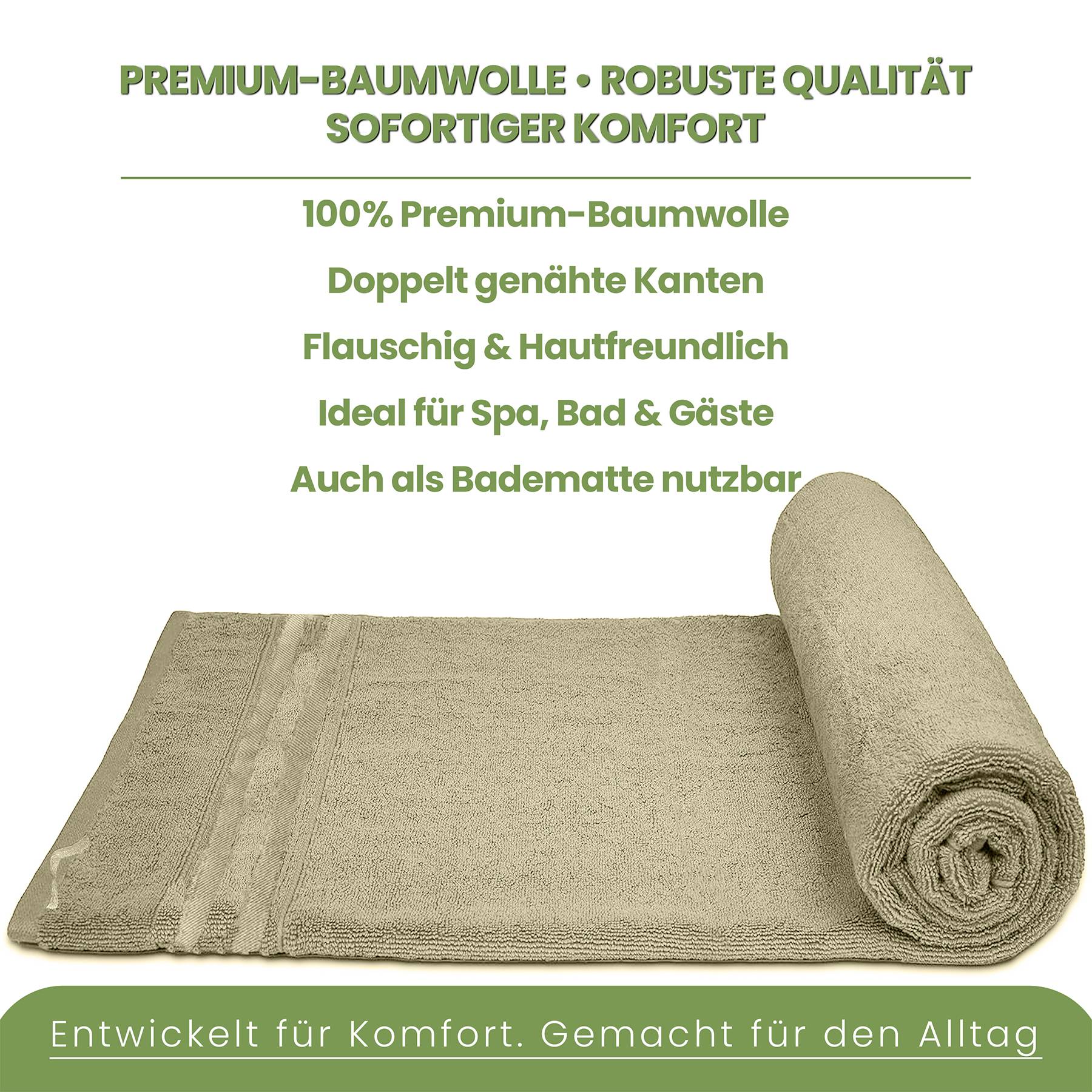 2er-Set Duschtücher 70x140cmcm Taupe 100% Baumwolle, 450g/m² extra saugfähig