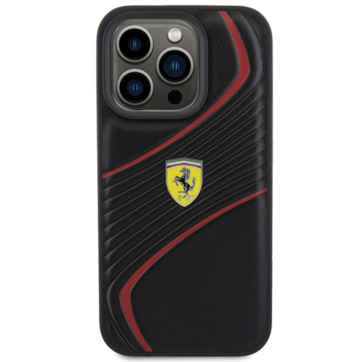 Ferrari Apple iPhone 15 Pro Max Schutzhülle Case Cover Twist Metal Logo Schwarz