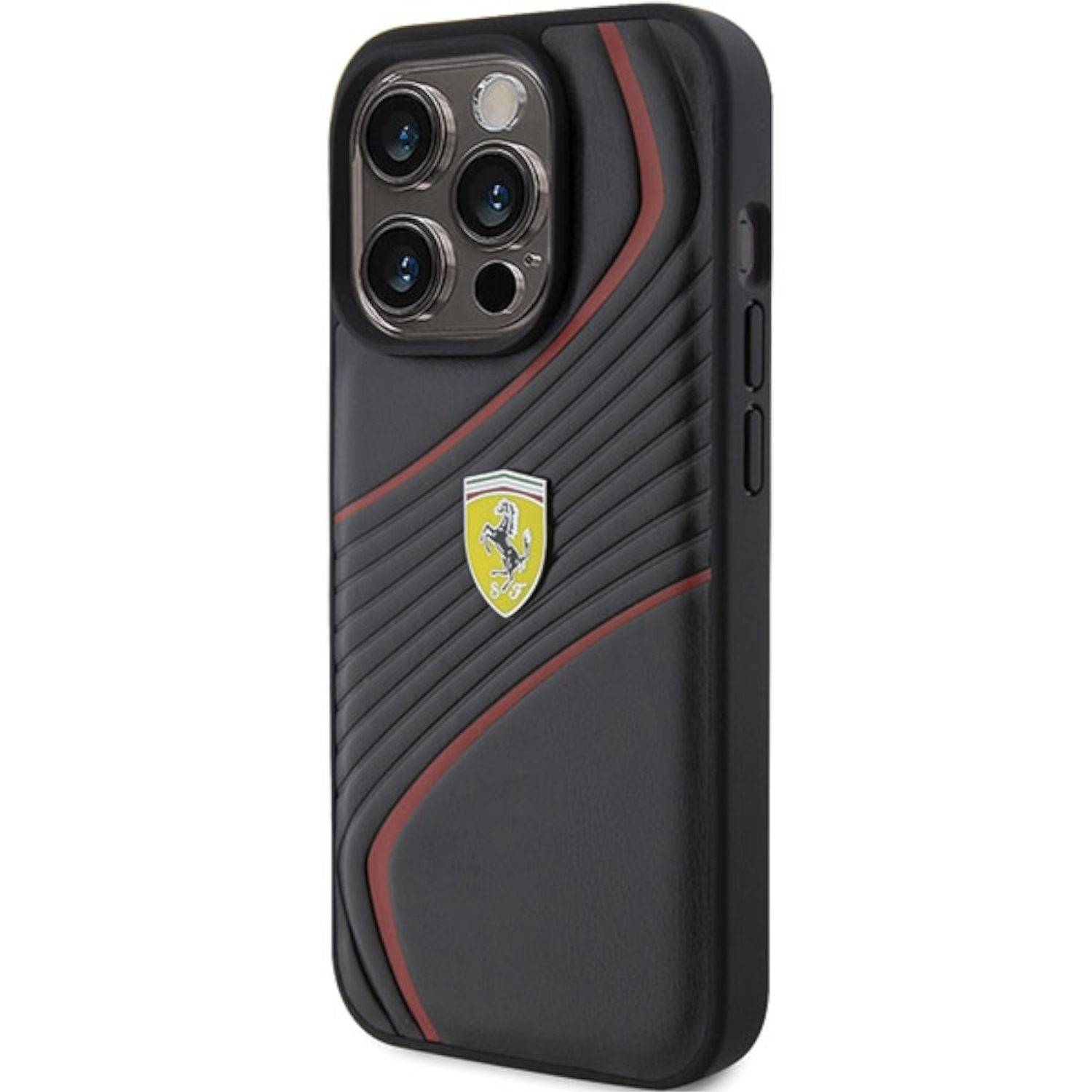Ferrari Apple iPhone 15 Pro Schutzhülle Case Cover Twist Metal Logo Schwarz