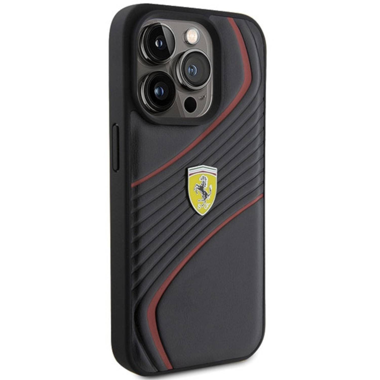 Ferrari Apple iPhone 15 Pro Max Schutzhülle Case Cover Twist Metal Logo Schwarz