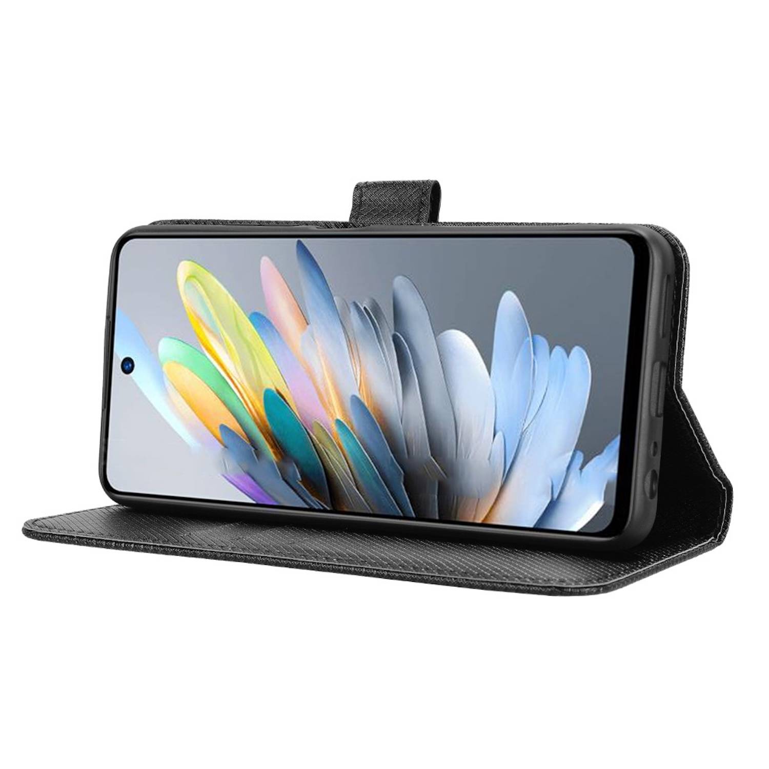 Für ZTE Blade A75 4G Diamantstruktur Design Book Wallet Kunstleder Hülle Tasche Schwarz