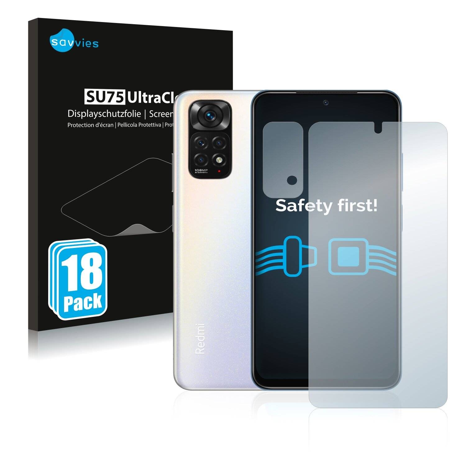 18x Savvies SU75 Displayschutzfolie für Xiaomi Redmi Note 11S (Vorderseite +