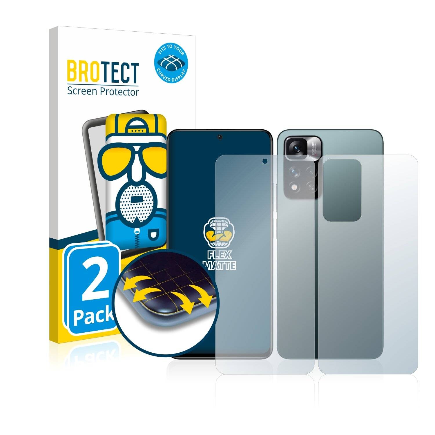 2x BROTECT Flex Matte Full-Cover Displayschutzfolie für Xiaomi Redmi Note 11 Pro+ 5G (Vorder