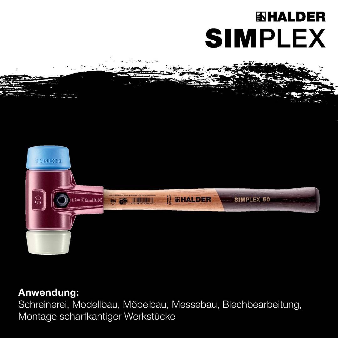 HALDER SIMPLEX Schonhammer Ø 60 mm TPE-soft blau / Nylon mit Tempergussgehäuse