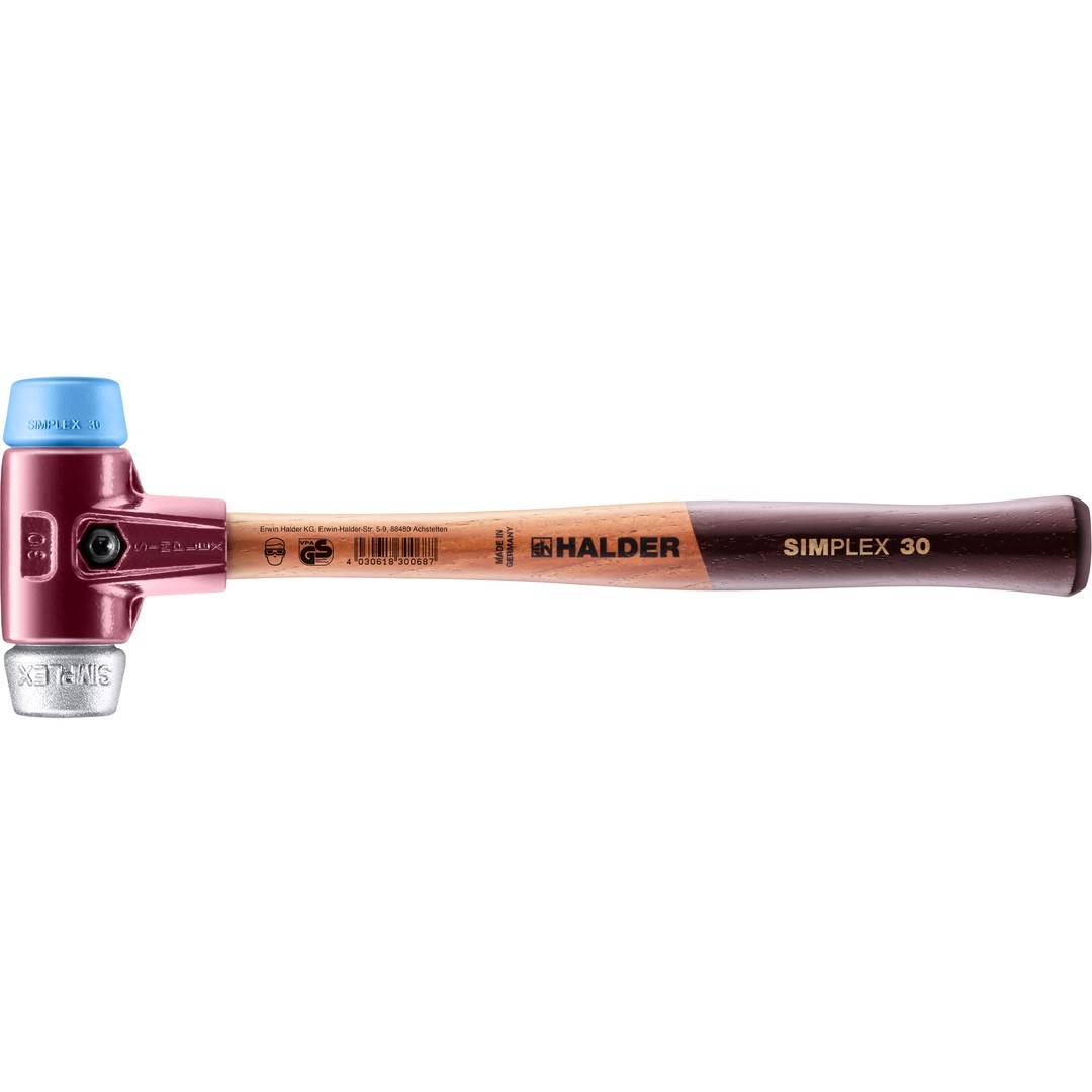 HALDER SIMPLEX Schonhammer Ø 30 mm TPE-soft blau / Weichmetall mit Tempergussgehäuse