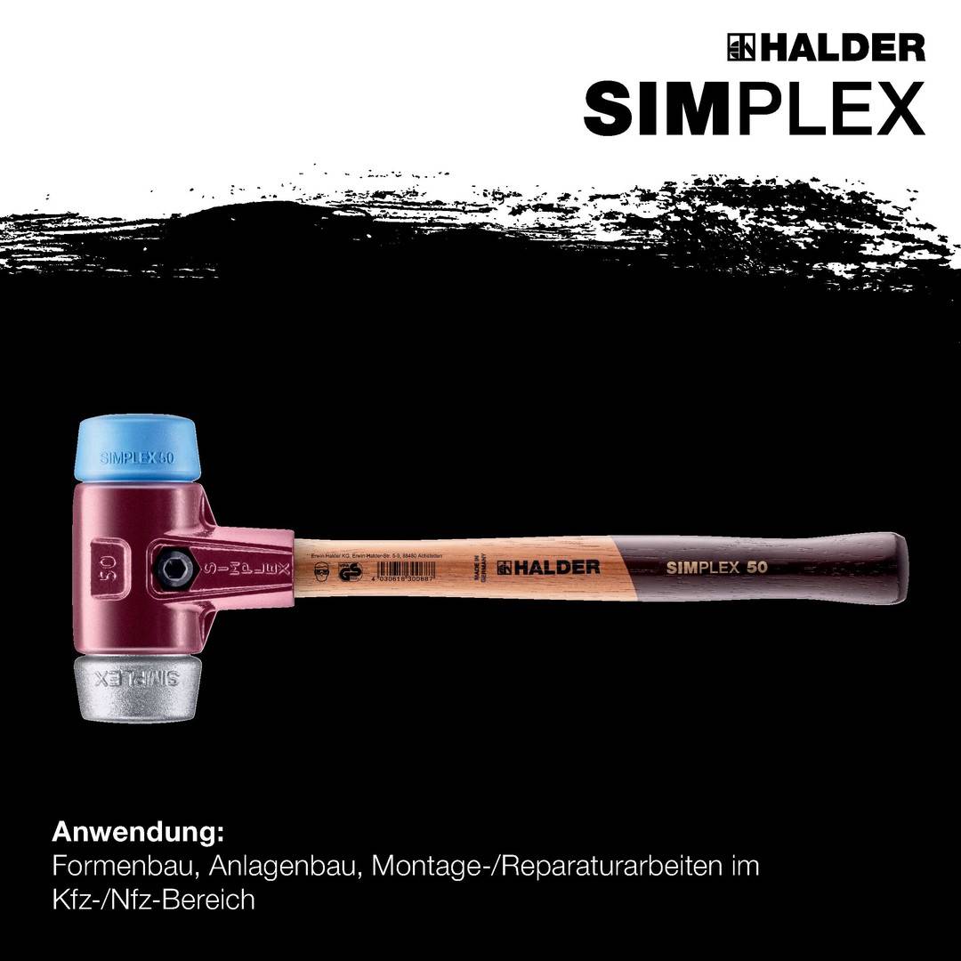 HALDER SIMPLEX Schonhammer Ø 50 mm TPE-soft blau / Weichmetall mit Tempergussgehäuse