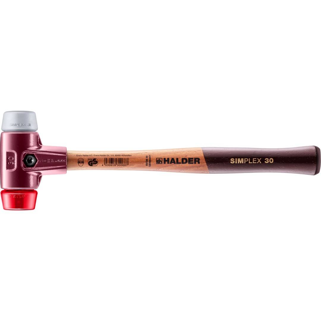 HALDER SIMPLEX Schonhammer Ø 30 mm TPE-mid grau / Plastik rot mit Tempergussgehäuse