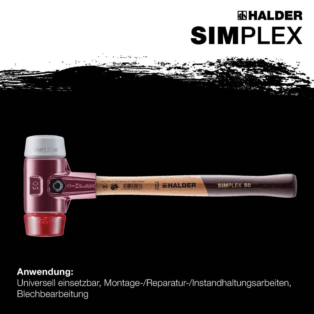 HALDER SIMPLEX Schonhammer Ø 50 mm TPE-mid grau / Plastik rot mit Tempergussgehäuse
