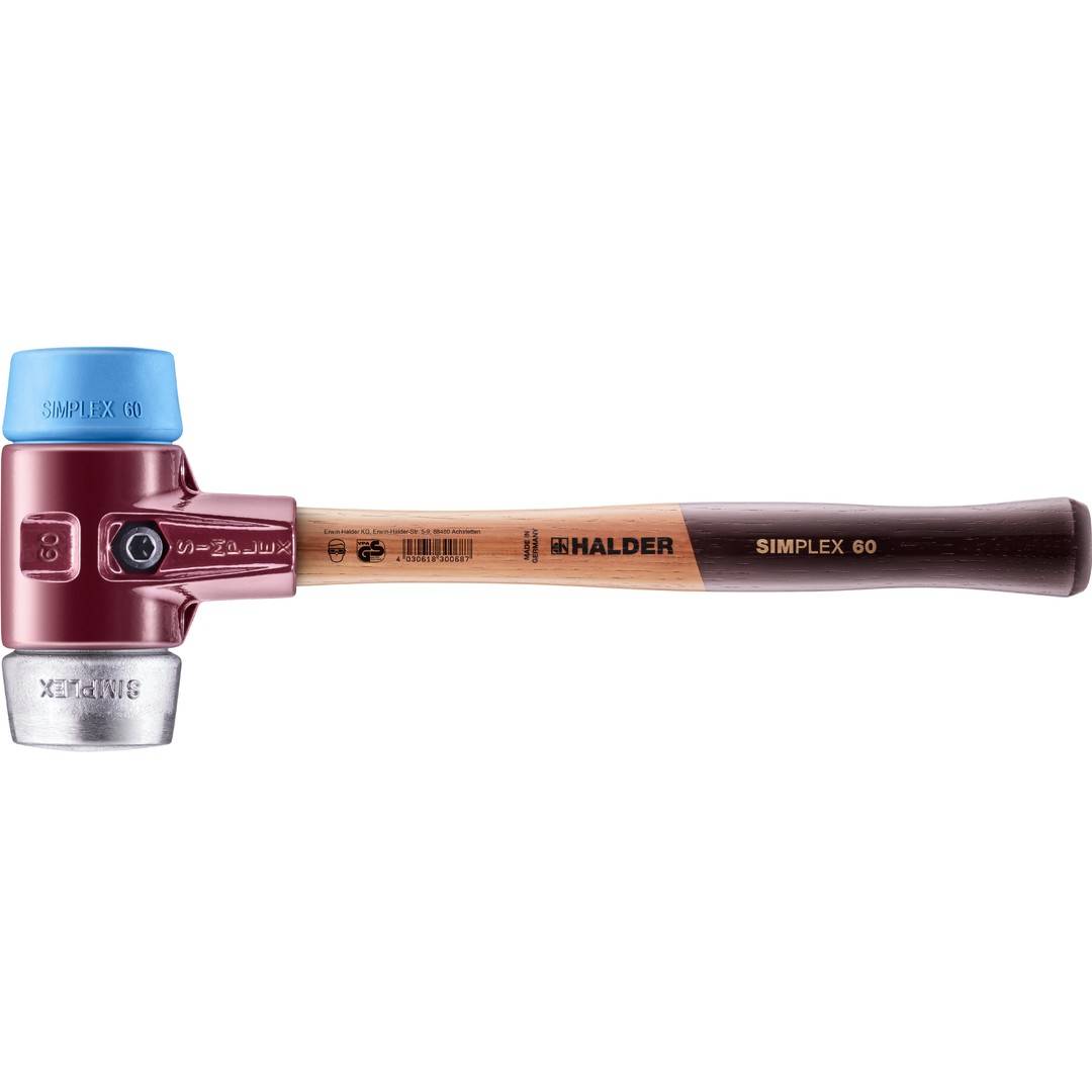 HALDER SIMPLEX Schonhammer Ø 60 mm TPE-soft blau / Weichmetall mit Tempergussgehäuse