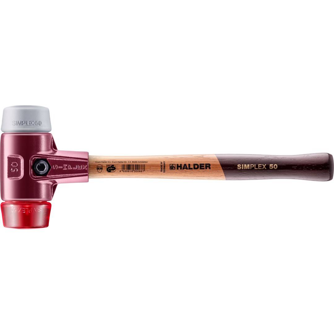 HALDER SIMPLEX Schonhammer Ø 50 mm TPE-mid grau / Plastik rot mit Tempergussgehäuse