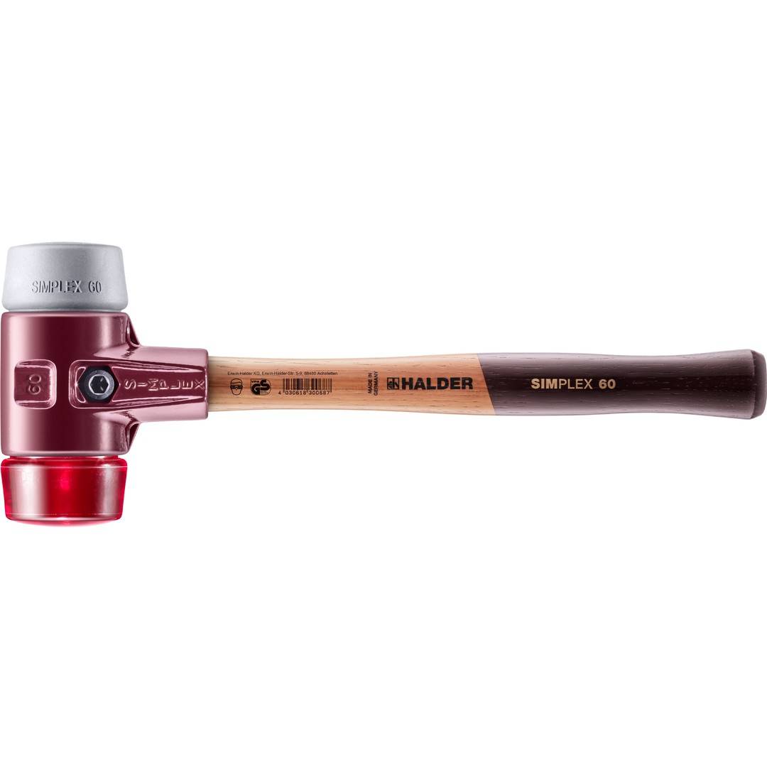 HALDER SIMPLEX Schonhammer Ø 60 mm TPE-mid grau / Plastik rot mit Tempergussgehäuse