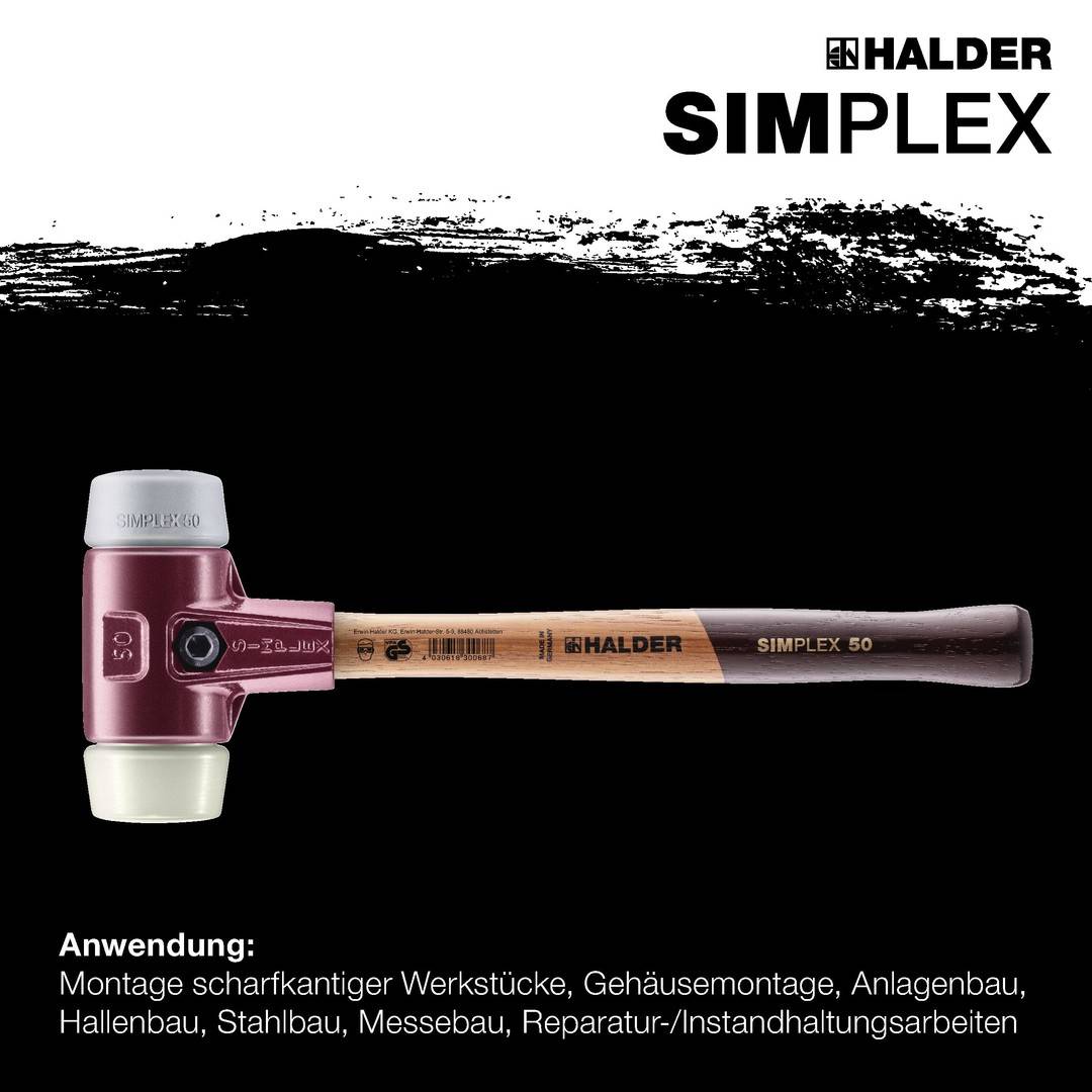 HALDER SIMPLEX Schonhammer Ø 40 mm TPE-mid grau / Nylon mit Tempergussgehäuse