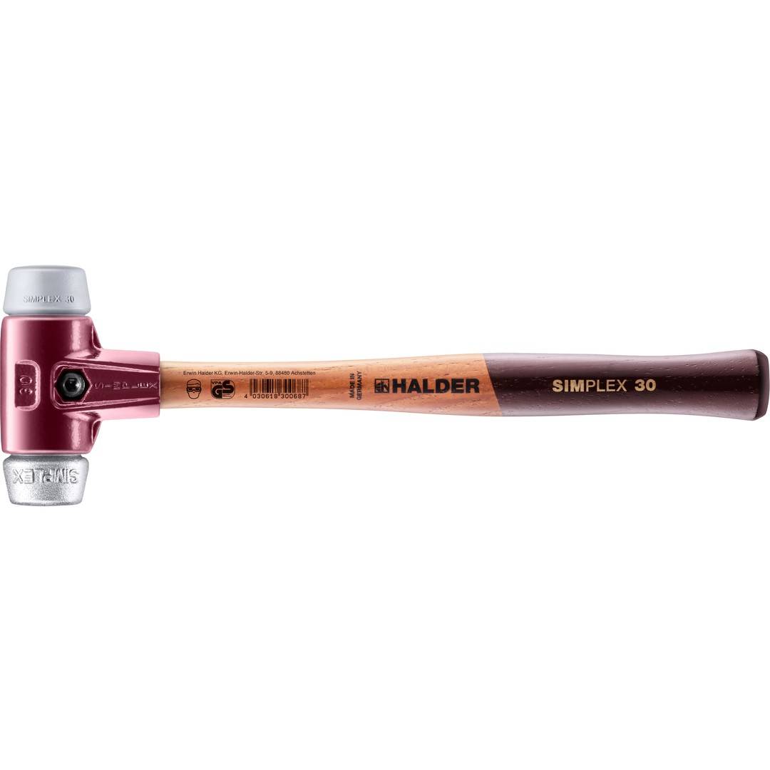 HALDER SIMPLEX Schonhammer Ø 30 mm TPE-mid grau / Weichmetall mit Tempergussgehäuse