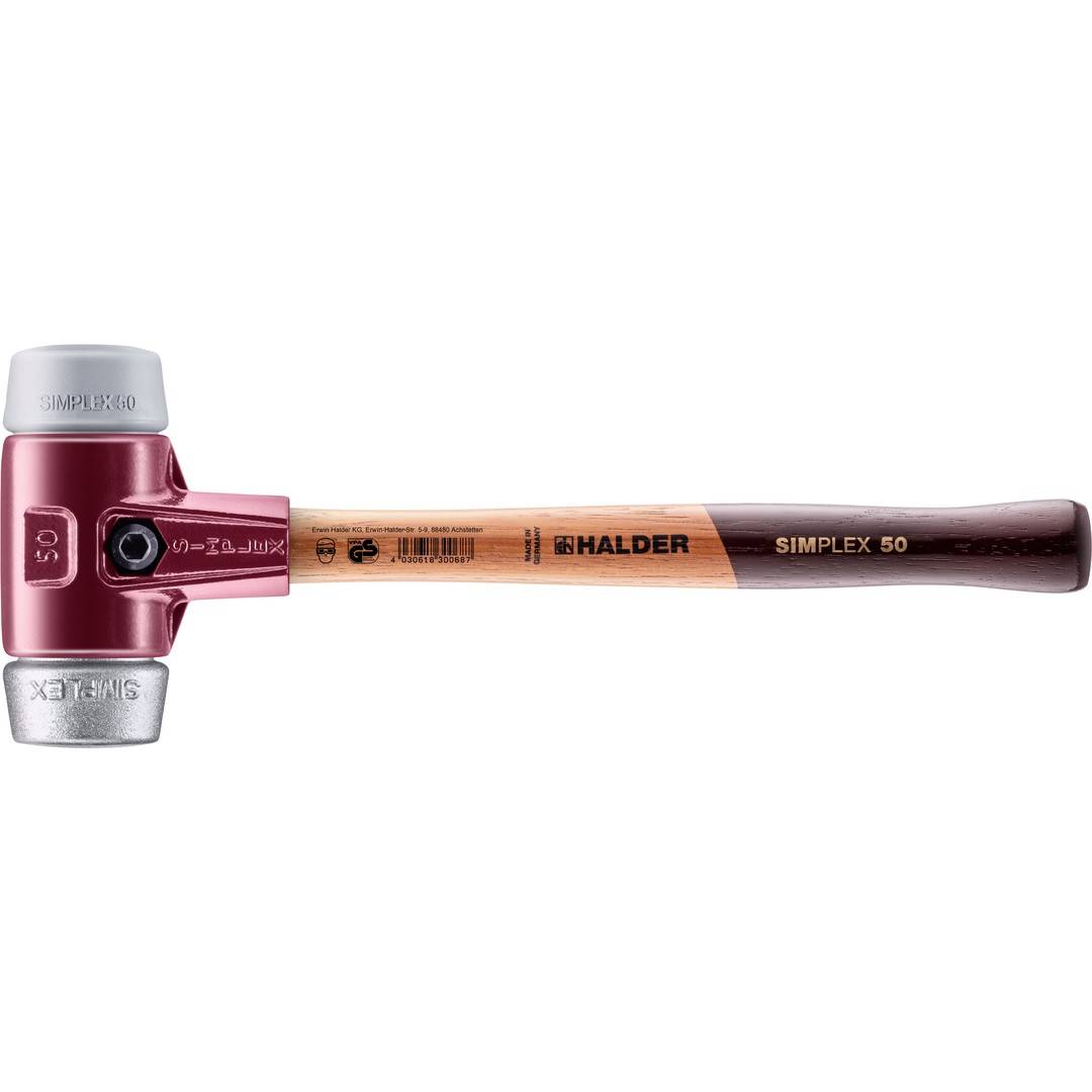 HALDER SIMPLEX Schonhammer Ø 50 mm TPE-mid grau / Weichmetall mit Tempergussgehäuse