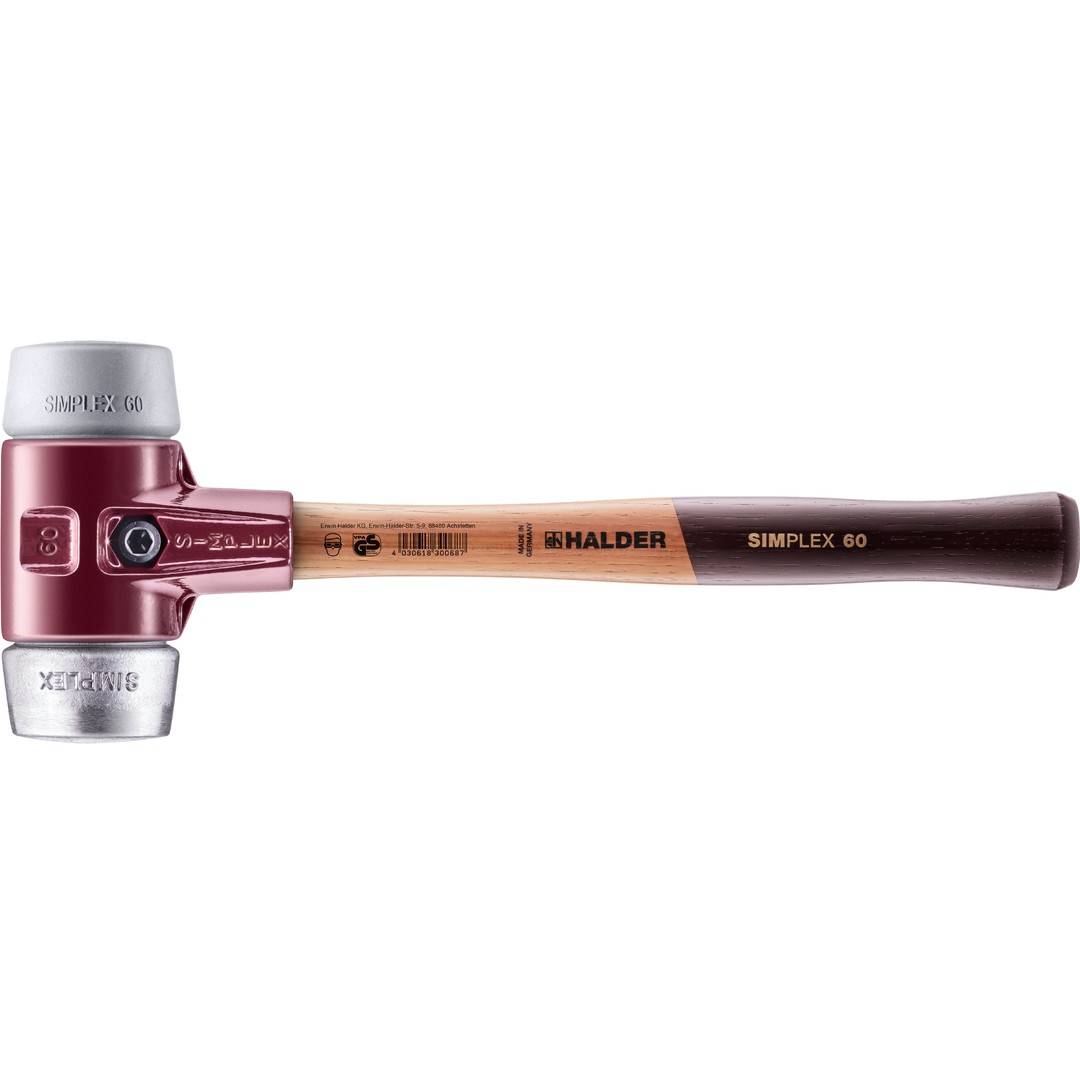 HALDER SIMPLEX Schonhammer Ø 60 mm TPE-mid grau / Weichmetall mit Tempergussgehäuse