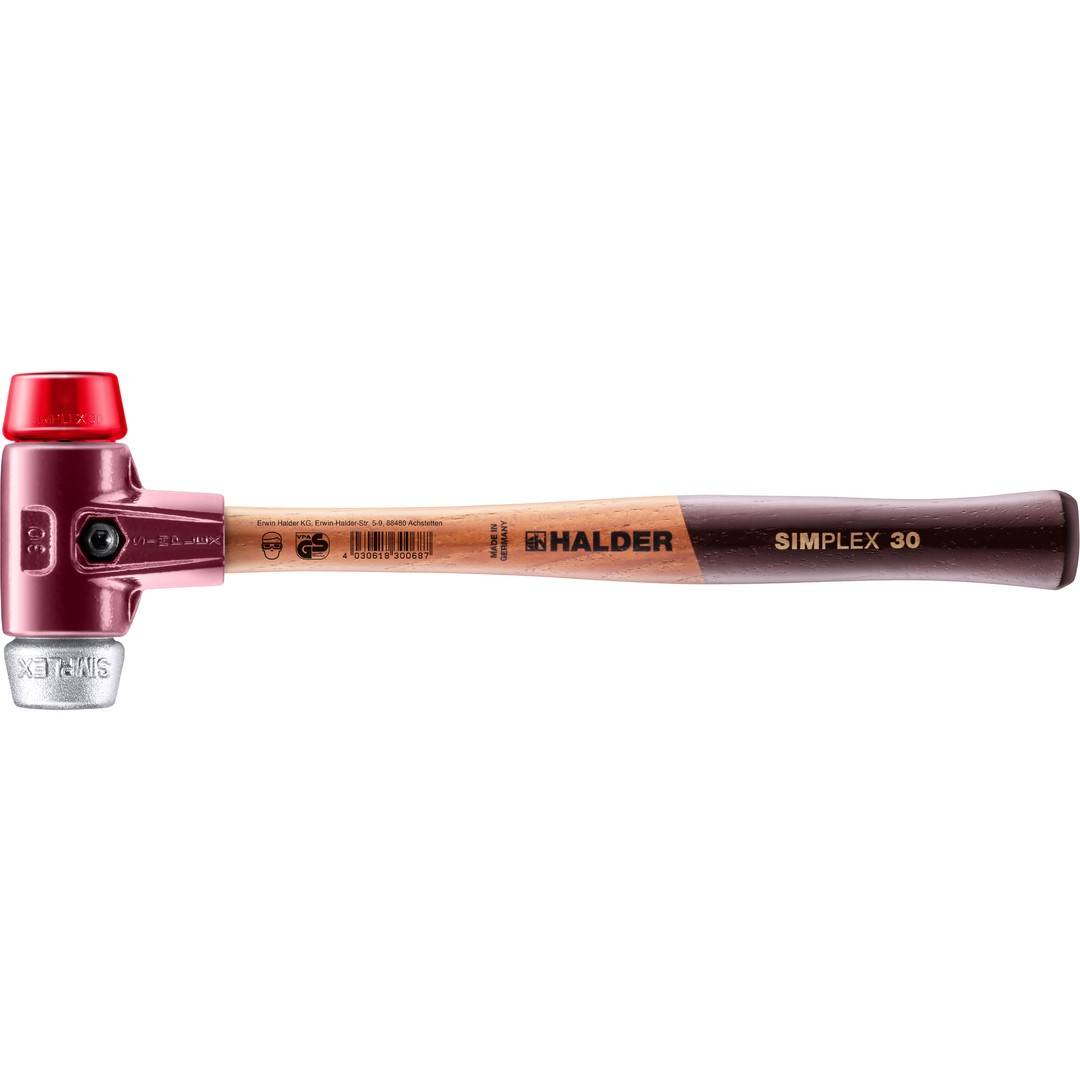 HALDER SIMPLEX Schonhammer Ø 30 mm Plastik rot / Weichmetall mit Tempergussgehäuse