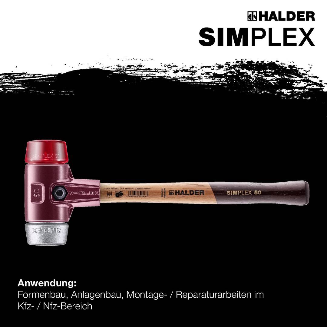 HALDER SIMPLEX Schonhammer Ø 60 mm Plastik rot / Weichmetall mit Tempergussgehäuse