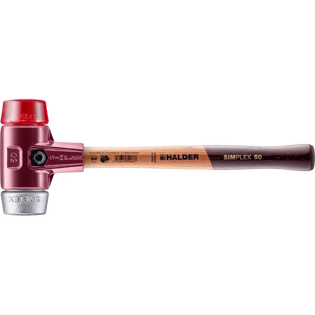 HALDER SIMPLEX Schonhammer Ø 50 mm Plastik rot / Weichmetall mit Tempergussgehäuse