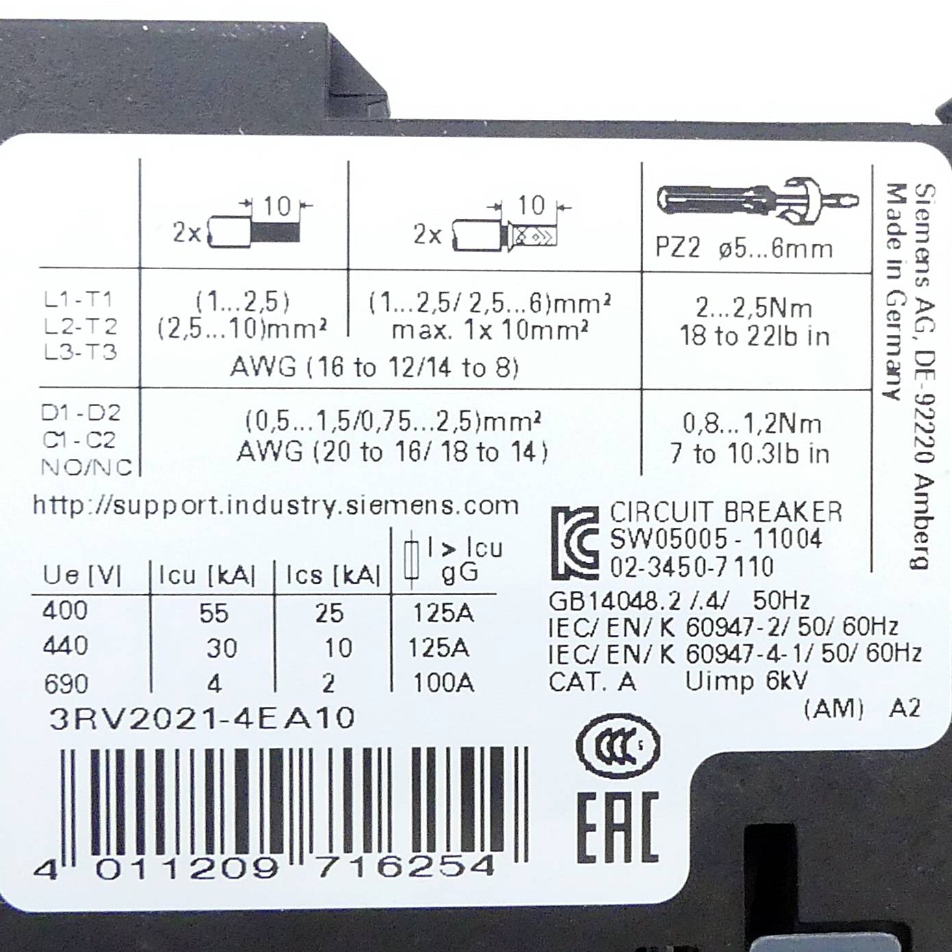 Siemens Leistungsschalter 3RV2021-4EA10 (3RV2021-4EA10)