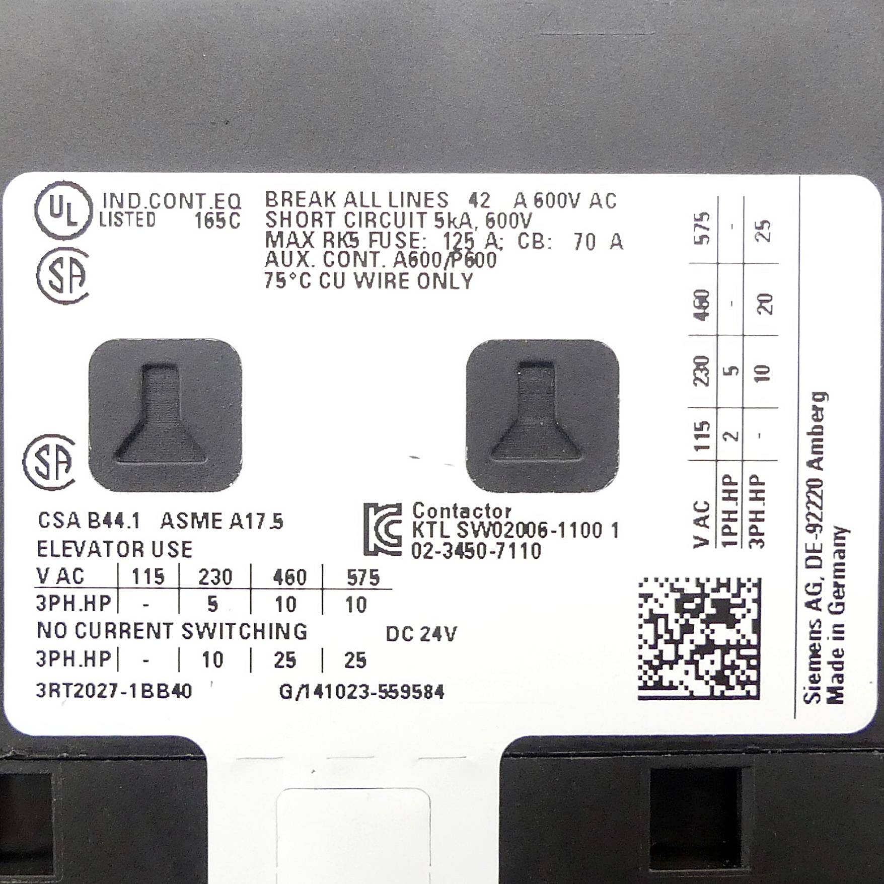 Siemens Leistungsschütz (3RT2027-1BB40)