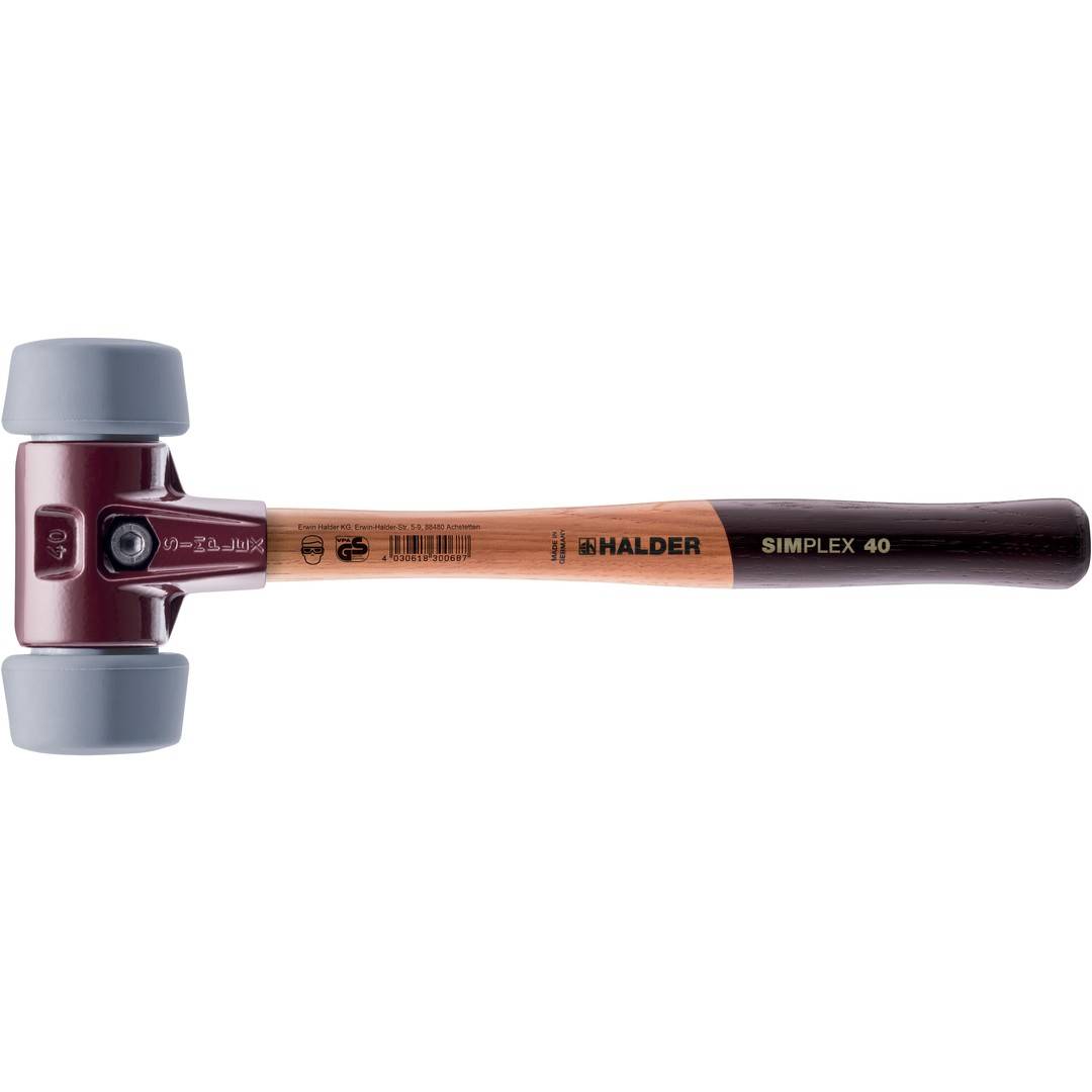 HALDER SIMPLEX Schonhammer Ø 50:40 mm TPE-mid grau mit Tempergussgehäuse