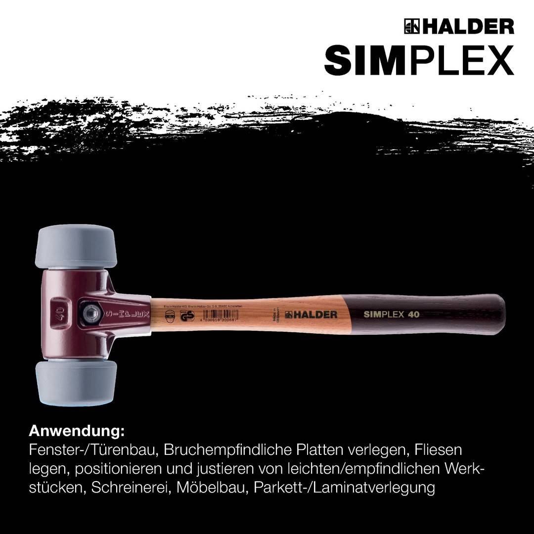 HALDER SIMPLEX Schonhammer Ø 50:40 mm TPE-mid grau mit Tempergussgehäuse