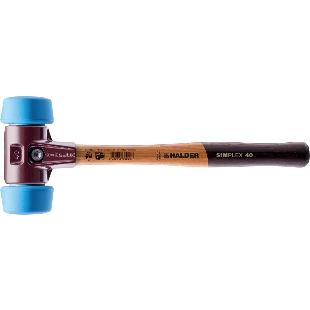 HALDER SIMPLEX Schonhammer Ø 50:40 mm TPE-soft blau mit Tempergussgehäuse