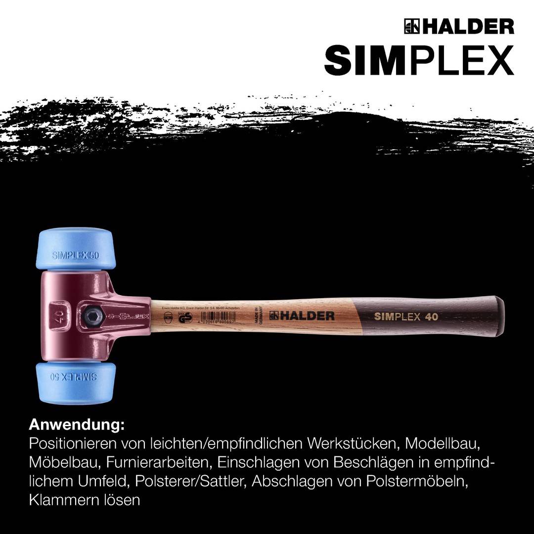 HALDER SIMPLEX Schonhammer Ø 50:40 mm TPE-soft blau mit Tempergussgehäuse