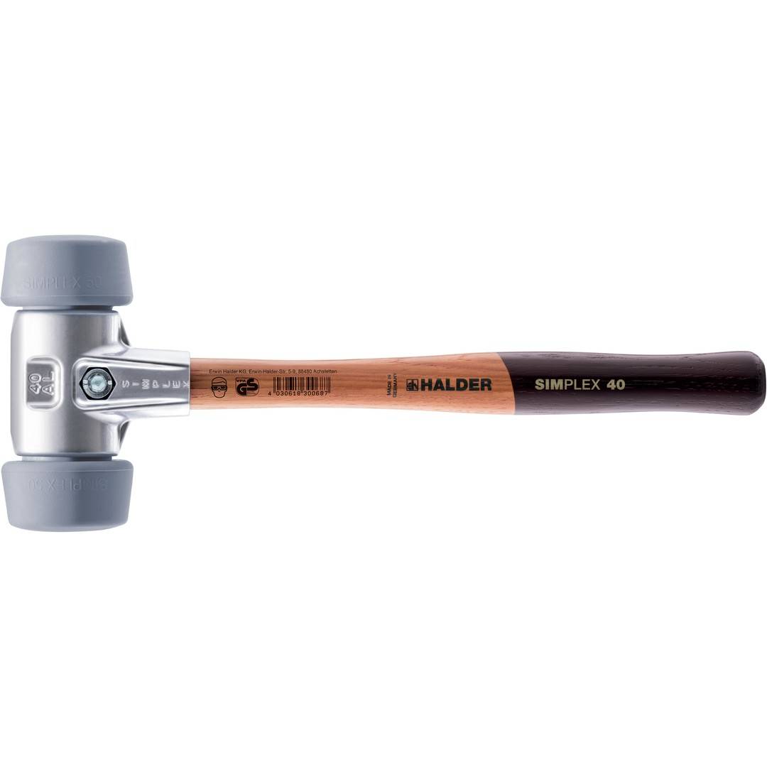 HALDER SIMPLEX Schonhammer Ø 50:40 mm TPE-mid grau mit Aluminiumgehäuse