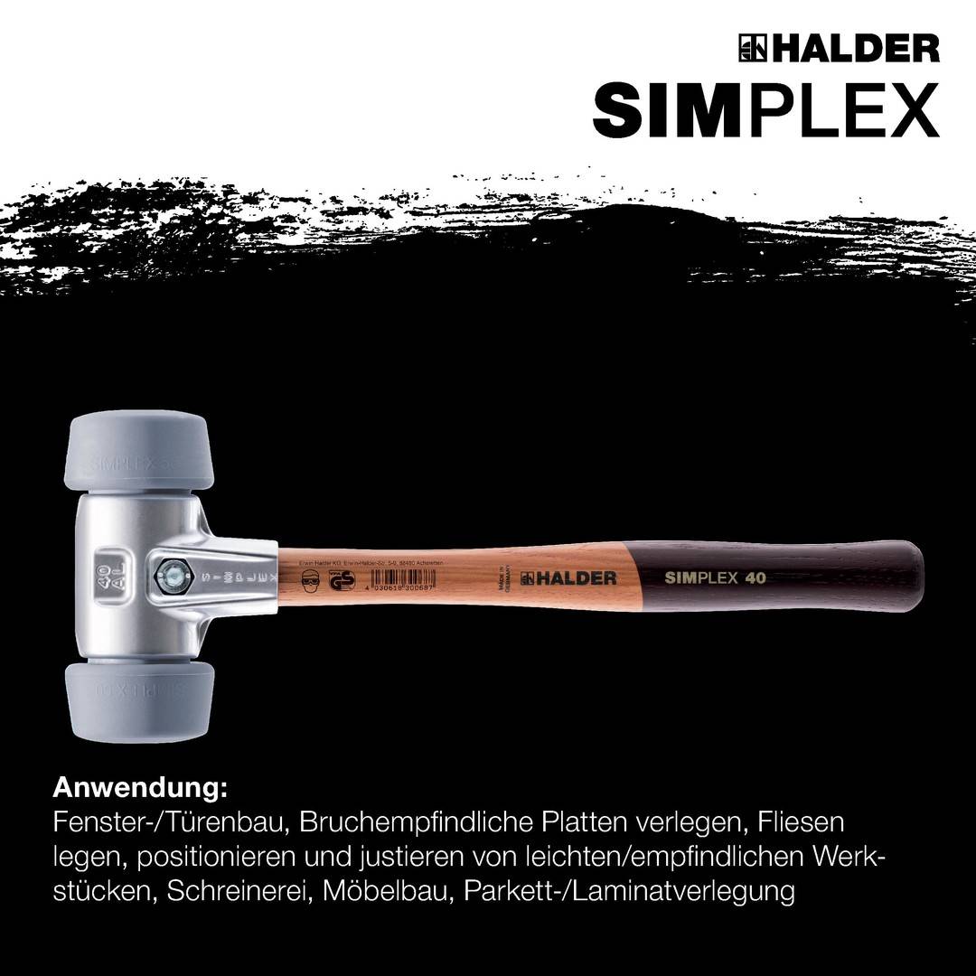 HALDER SIMPLEX Schonhammer Ø 50:40 mm TPE-mid grau mit Aluminiumgehäuse