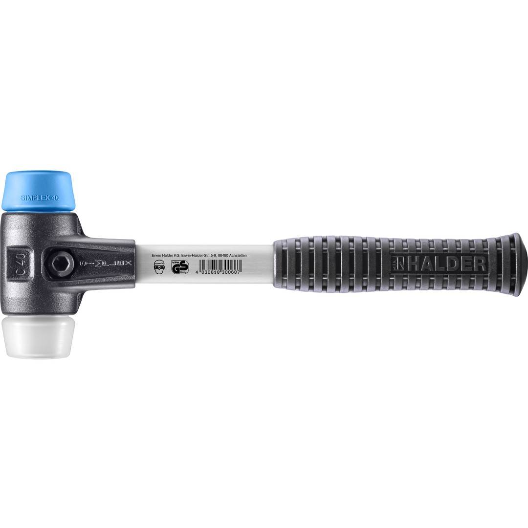 HALDER SIMPLEX Schonhammer Ø 40 mm TPE-soft blau / Superplastik mit verstärktem Tempergussgehäuse und Fiberglasstiel