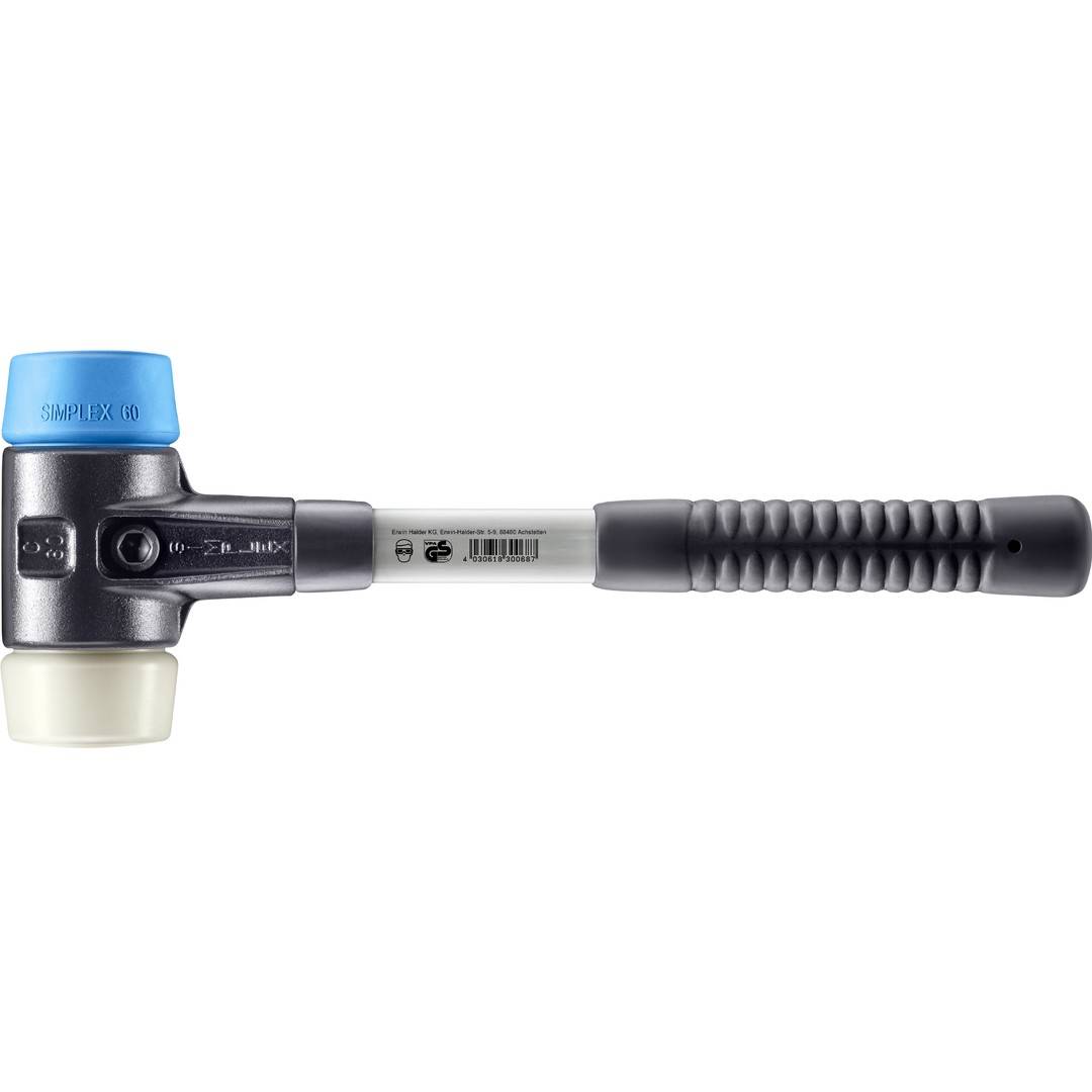 HALDER SIMPLEX Schonhammer Ø 60 mm TPE-soft blau / Nylon mit verstärktem Tempergussgehäuse und Fiberglasstiel