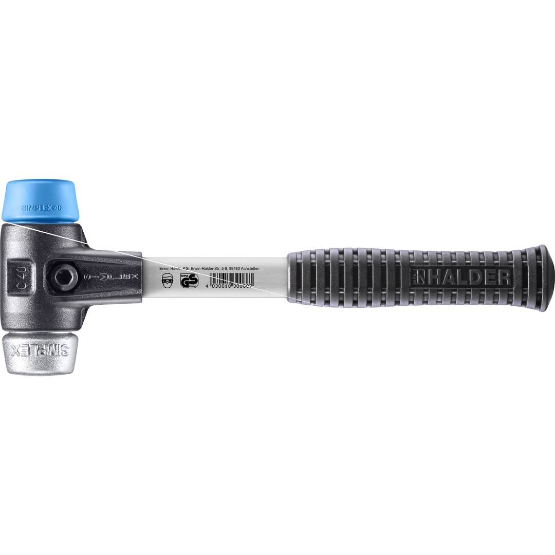 HALDER SIMPLEX Schonhammer Ø 40 mm TPE-soft blau / Weichmetall mit verstärktem Tempergussgehäuse und Fiberglasstiel
