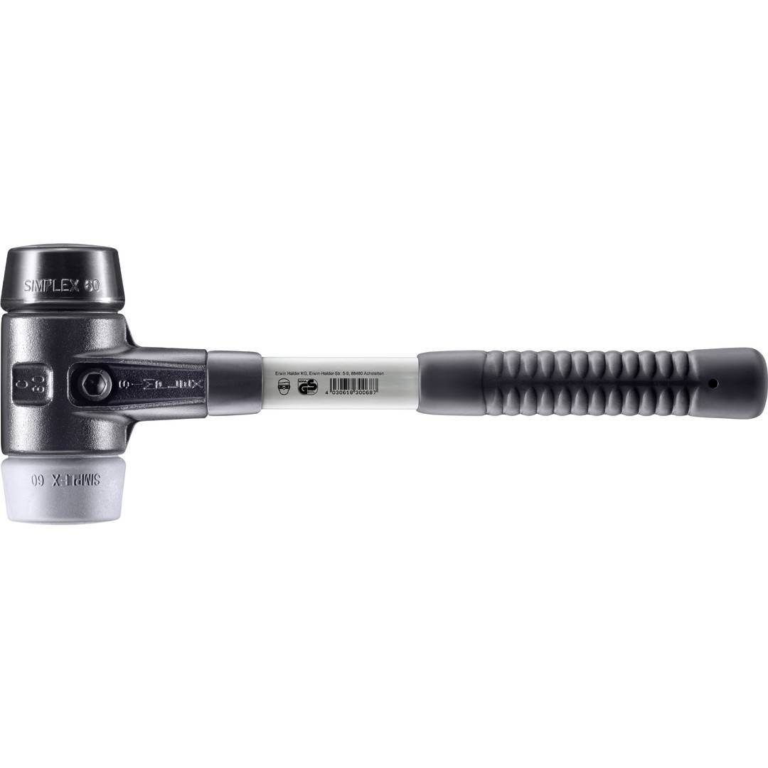 HALDER SIMPLEX Schonhammer Ø 60 mm Gummi schwarz / TPE-mid grau mit verstärktem Tempergussgehäuse und Fiberglasstiel