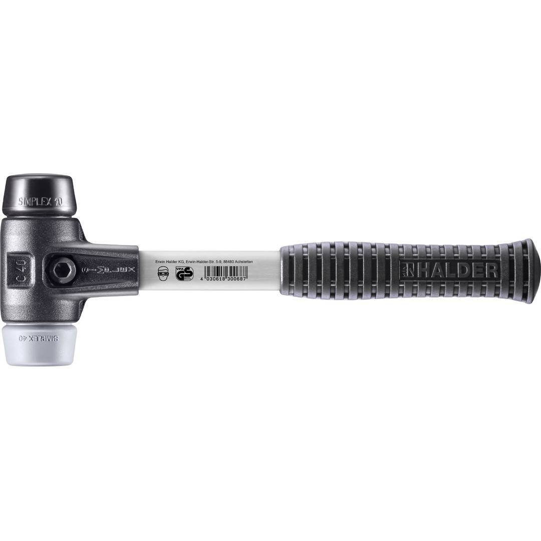 HALDER SIMPLEX Schonhammer Ø 40 mm Gummi schwarz / TPE-mid grau mit verstärktem Tempergussgehäuse und Fiberglasstiel