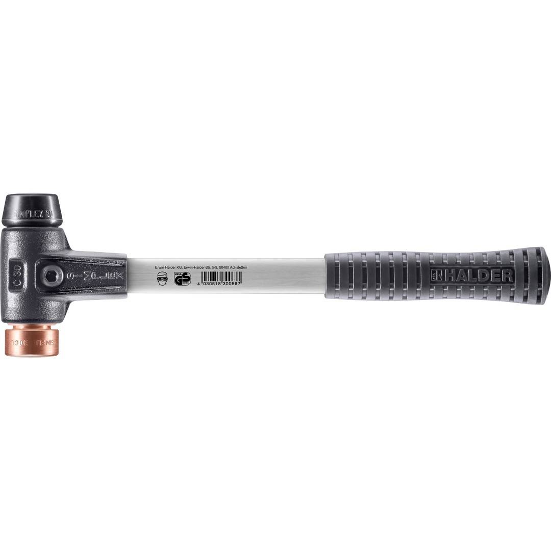 HALDER SIMPLEX Schonhammer Ø 30 mm Gummi schwarz / Kupfer mit verstärktem Tempergussgehäuse und Fiberglasstiel