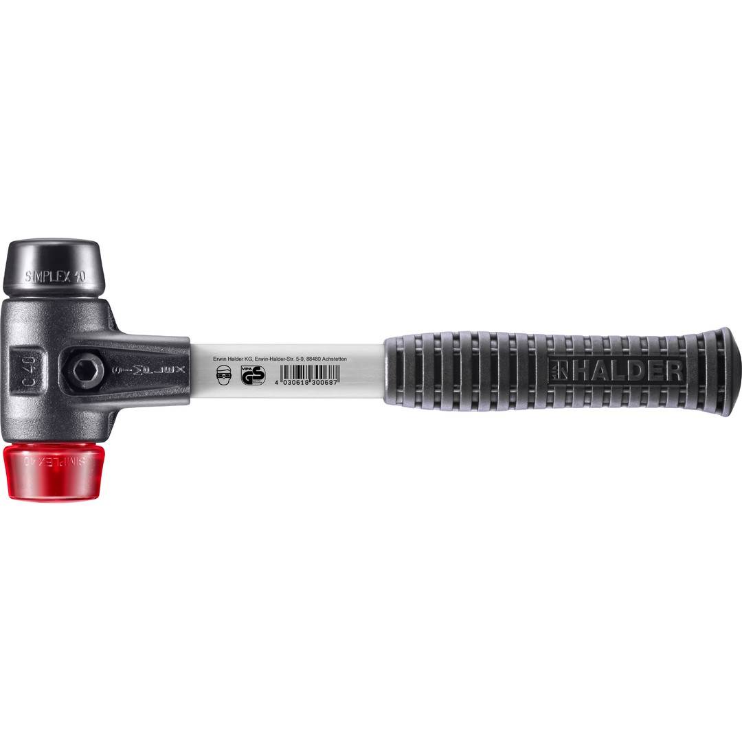 HALDER SIMPLEX Schonhammer Ø 40 mm Gummi schwarz / Plastik rot mit verstärktem Tempergussgehäuse und Fiberglasstiel