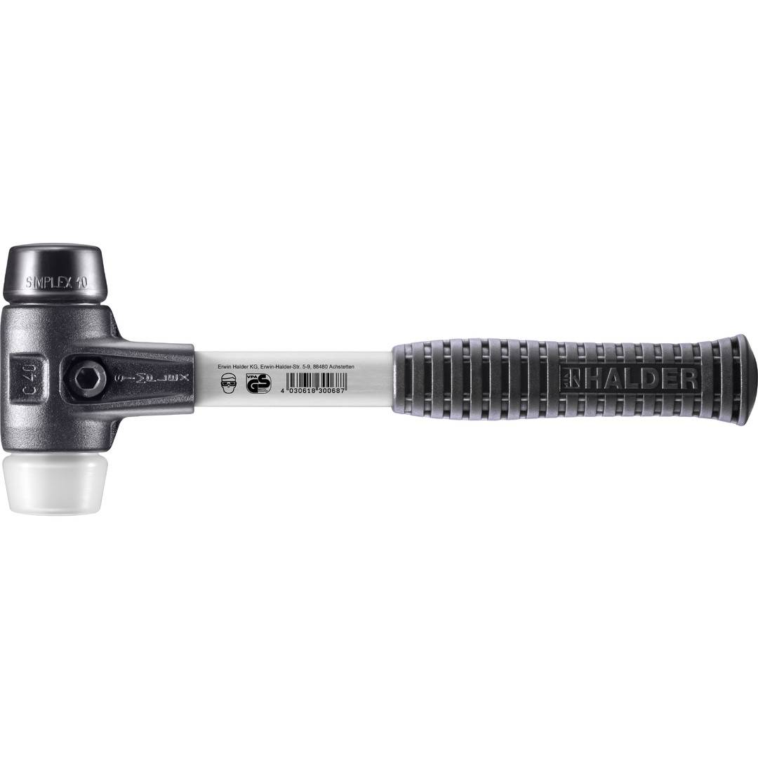 HALDER SIMPLEX Schonhammer Ø 40 mm Gummi schwarz / Superplastik mit verstärktem Tempergussgehäuse und Fiberglasstiel