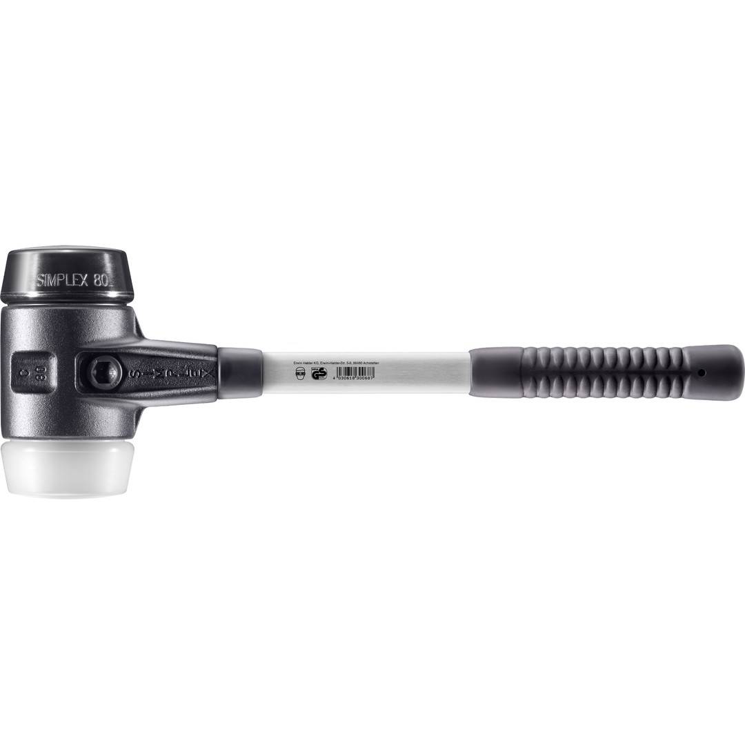 HALDER SIMPLEX Schonhammer Ø 80 mm Gummi schwarz / Superplastik mit verstärktem Tempergussgehäuse und Fiberglasstiel