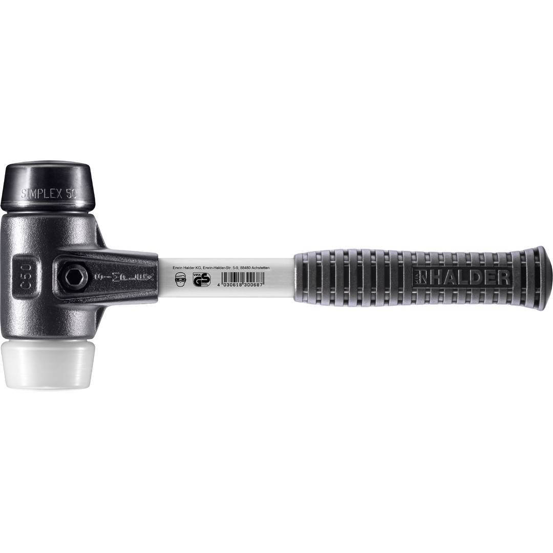 HALDER SIMPLEX Schonhammer Ø 50 mm Gummi schwarz / Superplastik mit verstärktem Tempergussgehäuse und Fiberglasstiel