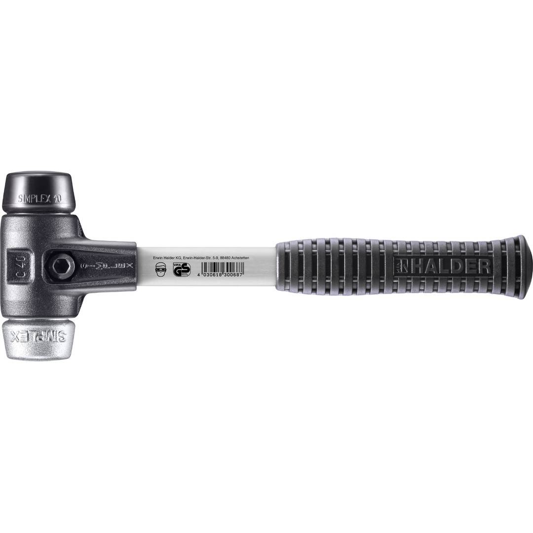HALDER SIMPLEX Schonhammer Ø 40 mm Gummi schwarz / Weichmetall mit verstärktem Tempergussgehäuse und Fiberglasstiel