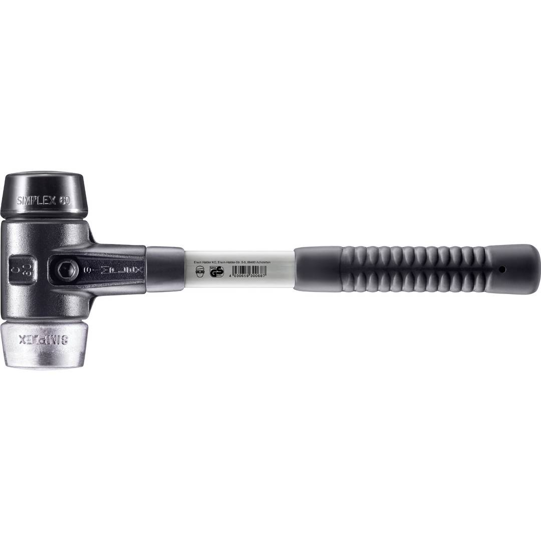 HALDER SIMPLEX Schonhammer Ø 60 mm Gummi schwarz / Weichmetall mit verstärktem Tempergussgehäuse und Fiberglasstiel