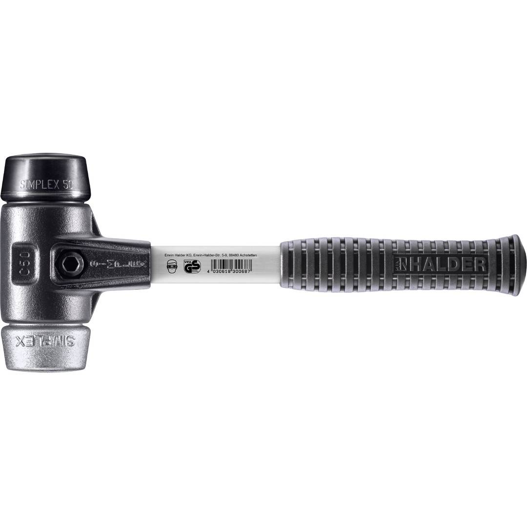 HALDER SIMPLEX Schonhammer Ø 50 mm Gummi schwarz / Weichmetall mit verstärktem Tempergussgehäuse und Fiberglasstiel