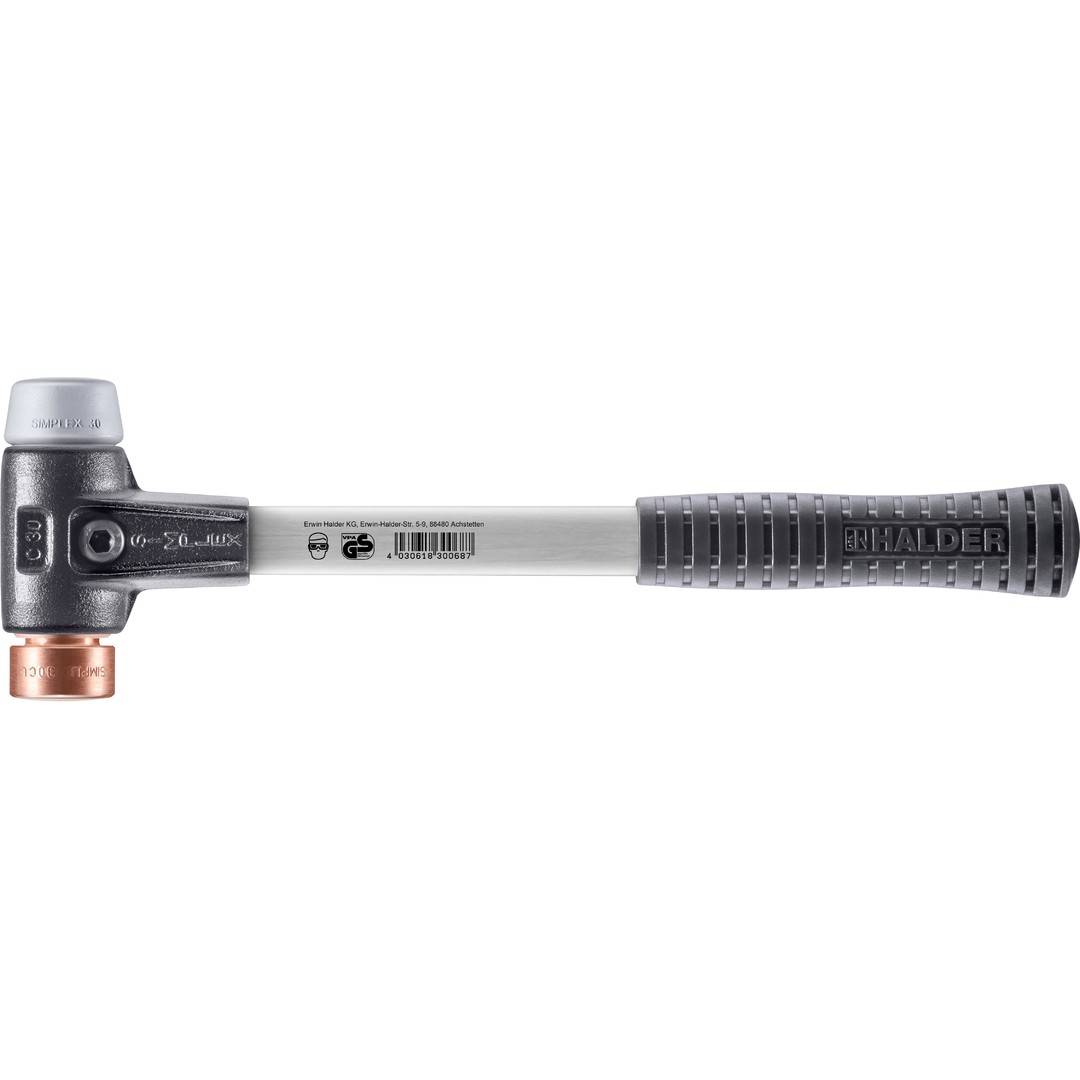HALDER SIMPLEX Schonhammer Ø 30 mm TPE-mid grau / Kupfer mit verstärktem Tempergussgehäuse und Fiberglasstiel