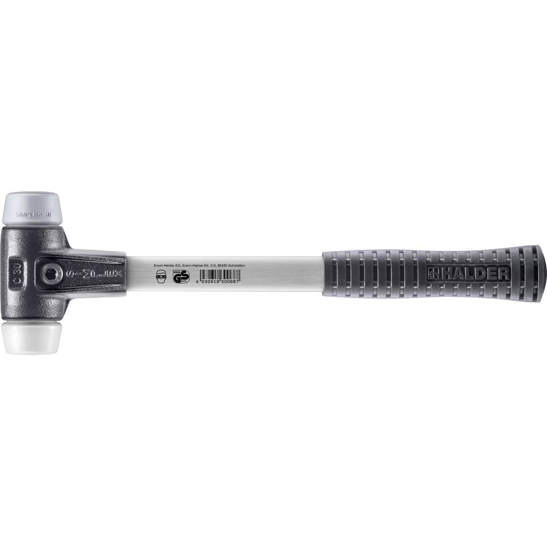 HALDER SIMPLEX Schonhammer Ø 30 mm TPE-mid grau / Superplastik mit verstärktem Tempergussgehäuse und Fiberglasstiel