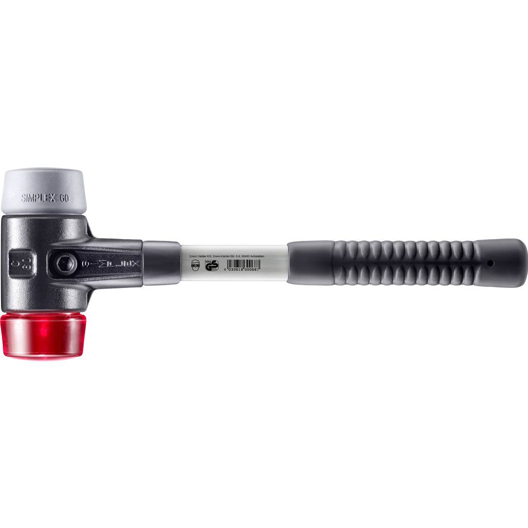 HALDER SIMPLEX Schonhammer Ø 60 mm TPE-mid grau / Plastik rot mit verstärktem Tempergussgehäuse und Fiberglasstiel