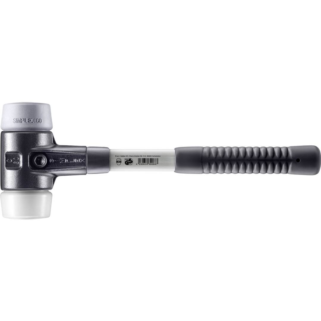HALDER SIMPLEX Schonhammer Ø 60 mm TPE-mid grau / Superplastik mit verstärktem Tempergussgehäuse und Fiberglasstiel