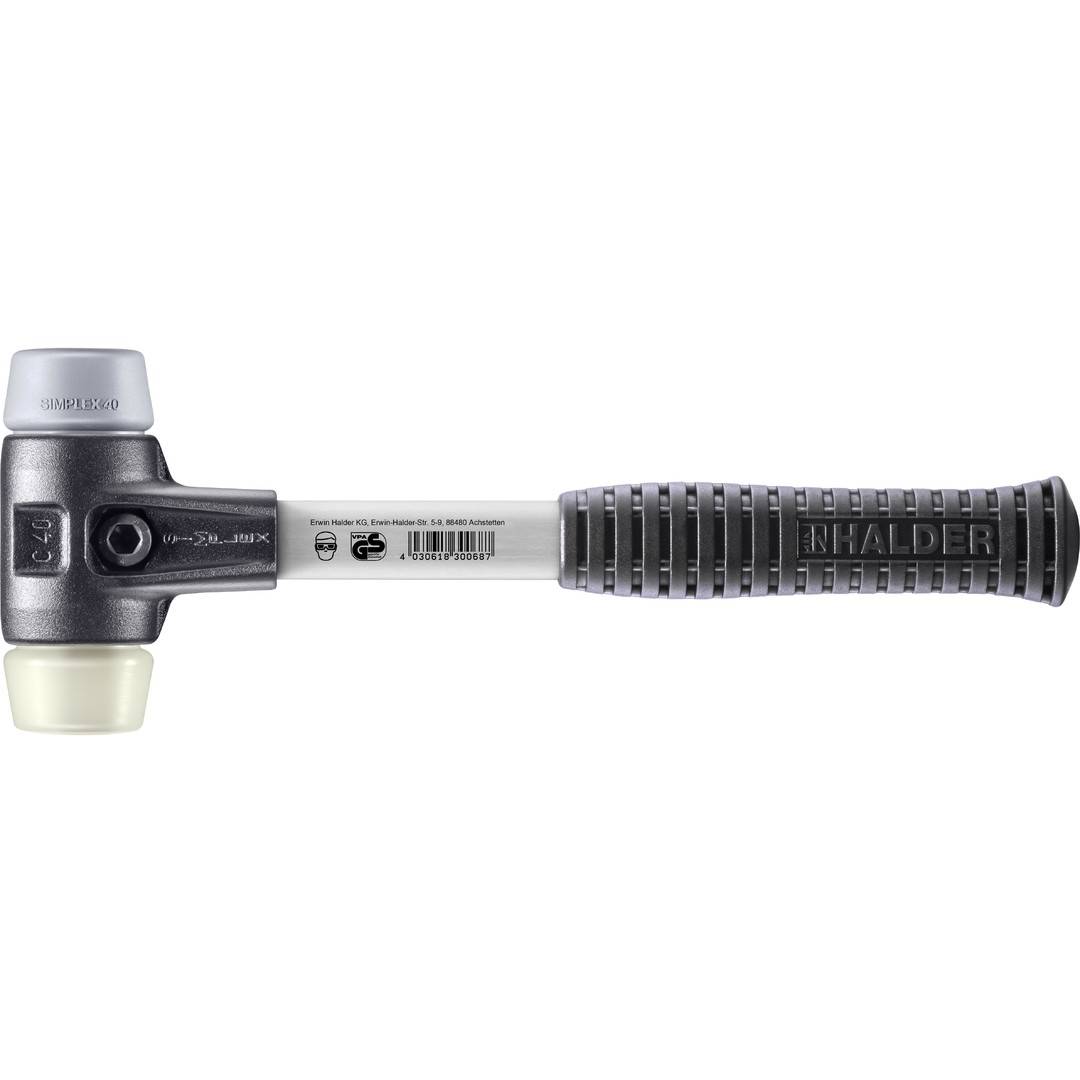HALDER SIMPLEX Schonhammer Ø 40 mm TPE-mid grau / Nylon mit verstärktem Tempergussgehäuse und Fiberglasstiel