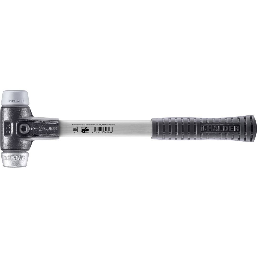 HALDER SIMPLEX Schonhammer Ø 30 mm TPE-mid grau / Weichmetall mit verstärktem Tempergussgehäuse und Fiberglasstiel